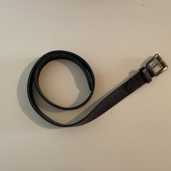 Vintage Bridle Black leather brass belt - Small -  La Maison Simons - Picture 1 of 3